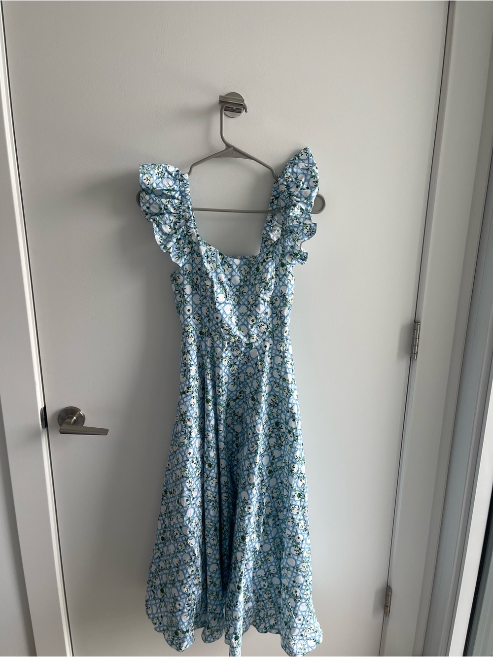Hill House The Daphne Blue Floral Ruffle Sleeve Midi Dress - Picture 1 of 6